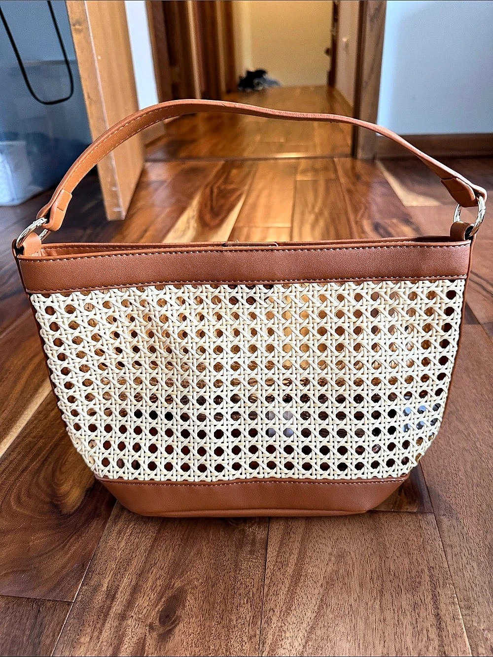 Rattan Shoulder Bag Brown & Cream Like New